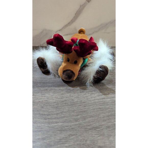 Commonwealth Plush Reindeer Toy With Red Antlers & Green Bow 6"  2005 - Picture 6 of 8